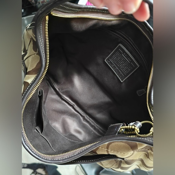 Coach Beige Brown Logo Canvas Shoulder Bag Classic Hobo - Picture 3 of 4